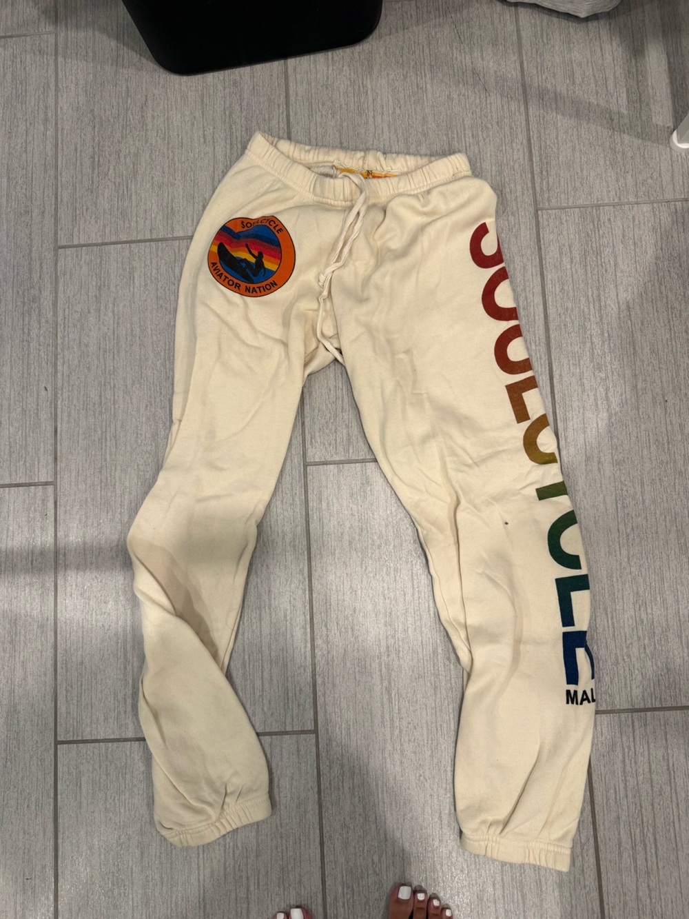 Aviator nation SoulCycle Malibu Cream Sweatpants with Rainbow Logo